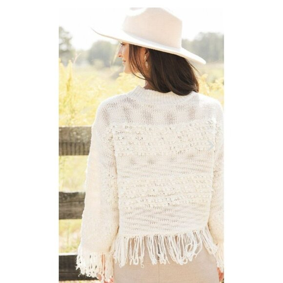 Ellison Sweater Cream Fringe Trim Women’s Large L/S Boutique Boho‎ Knit NWT - Picture 2 of 10